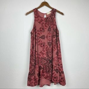 Altar’d State Maroon Paisley Peplum Swing Dress